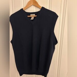 L.L.Bean Sweater Vest Mens XL Navy Blue 100% Lambswool V Neck Pullover Knit EUC